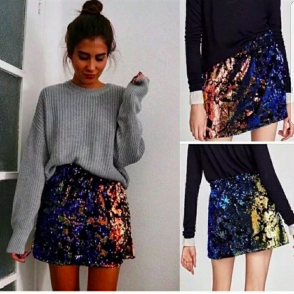 Zara Holiday Party Sequin Skirt  M